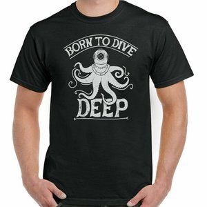 Born To Dive Deep Mens Funny Scuba Diving T-Shirt Kit Equipment Diver Octopus
